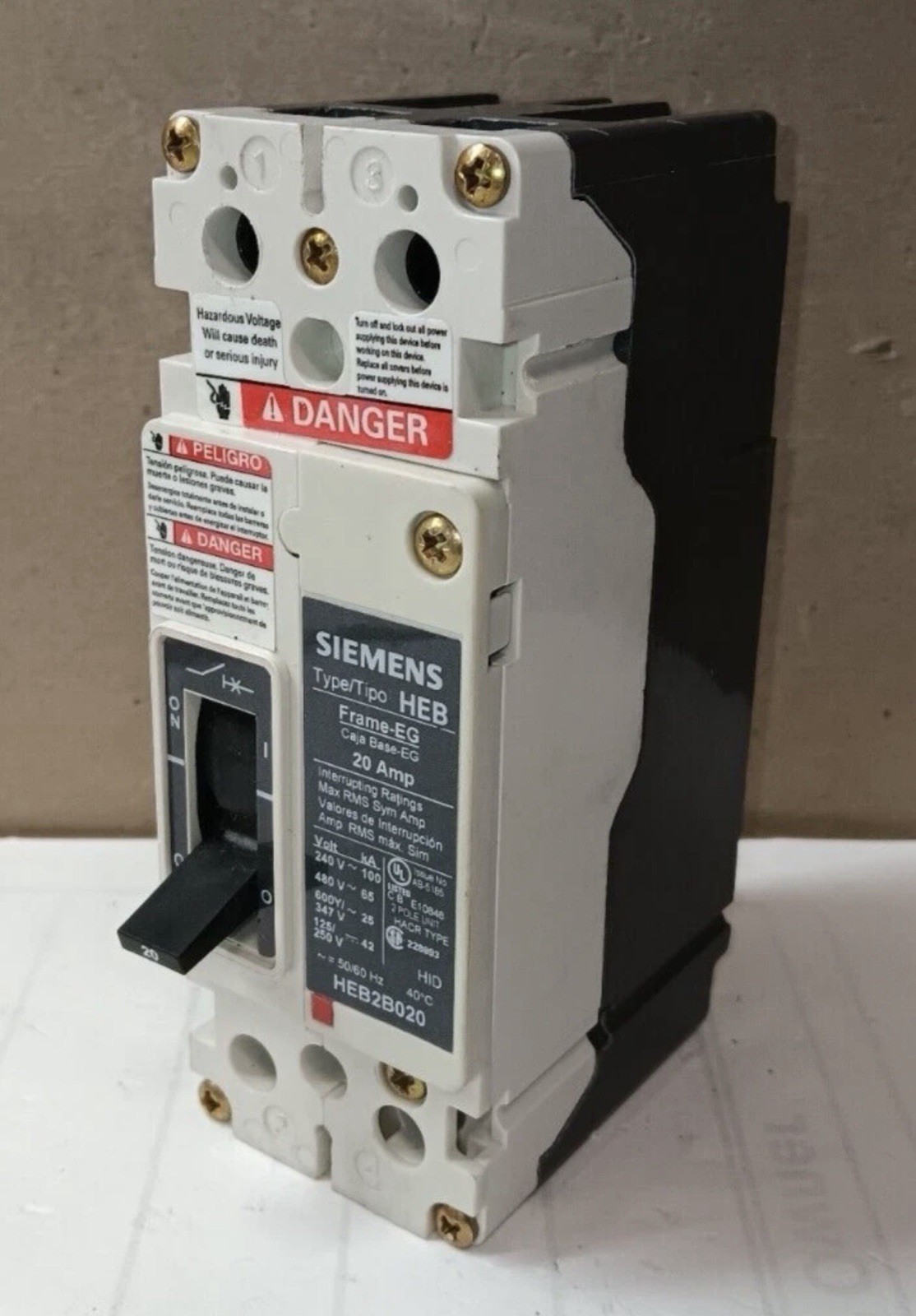 Siemens HEB2B020 20 Amp 2 Pole Breaker (Sample)