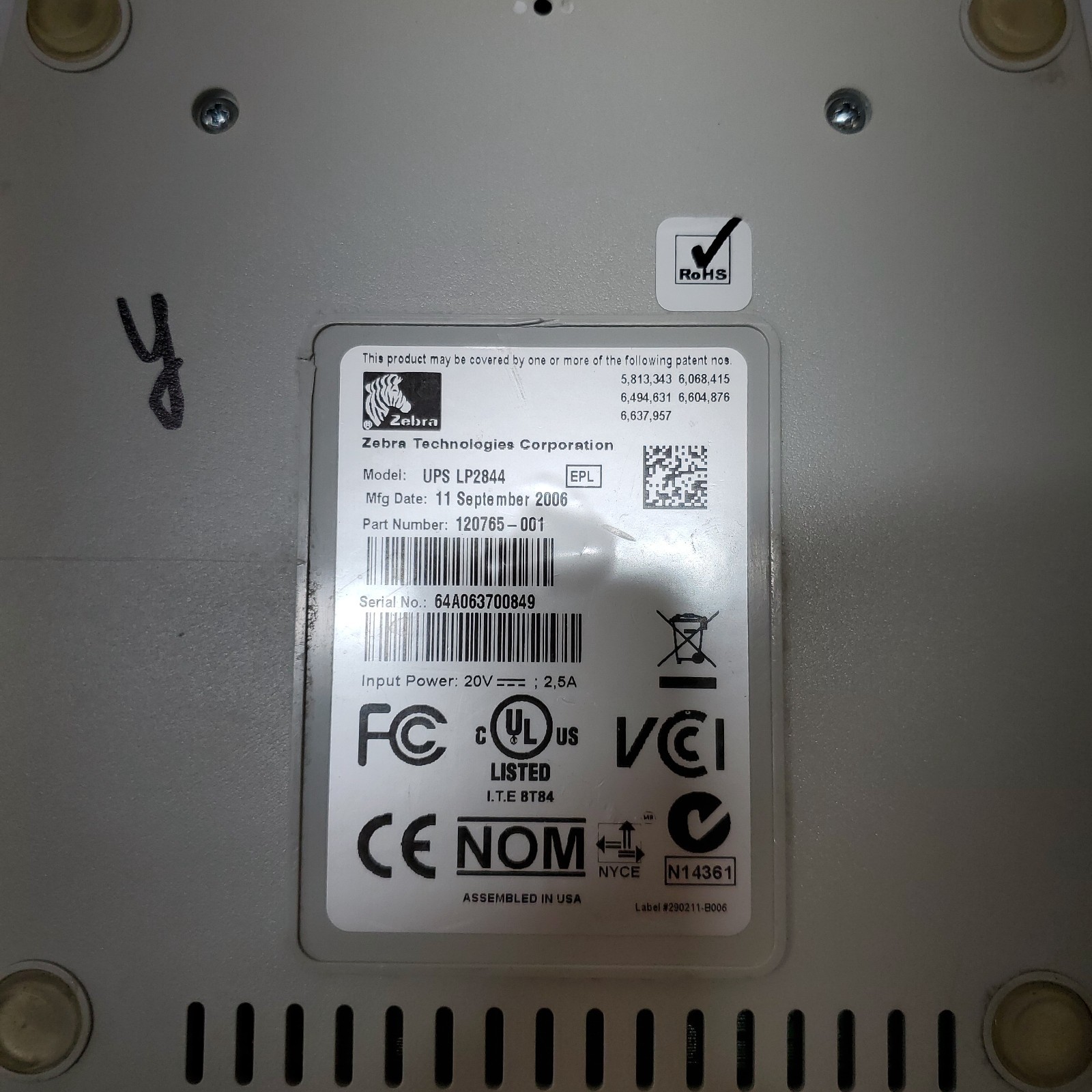 Zebra Technologies Thermal 2844 Label Printer NO POWER ADAPTER UPS LP2844
