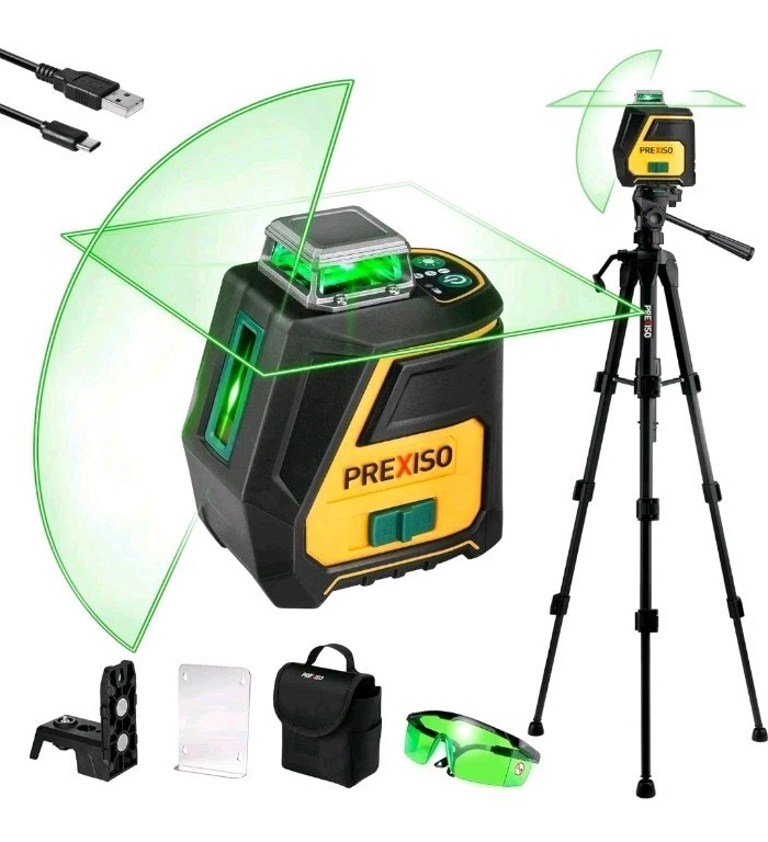 PREXISO 360 Laser Level with Tripod – IP54 Rechargeable Wide Angle Vertical…