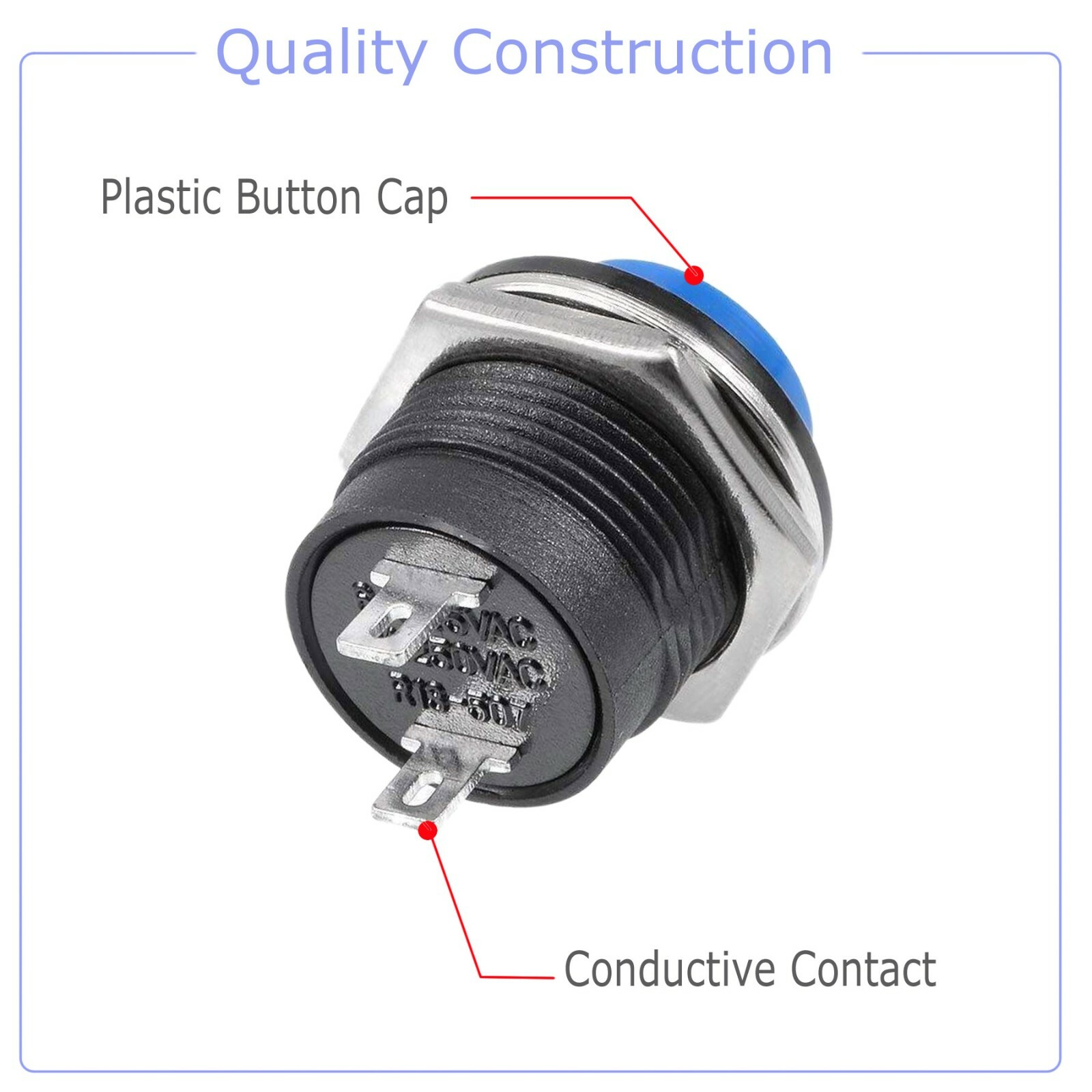 5 Color PCS Normally Open 16mm Round Momentary 2 Pins Metal Push Button Switch