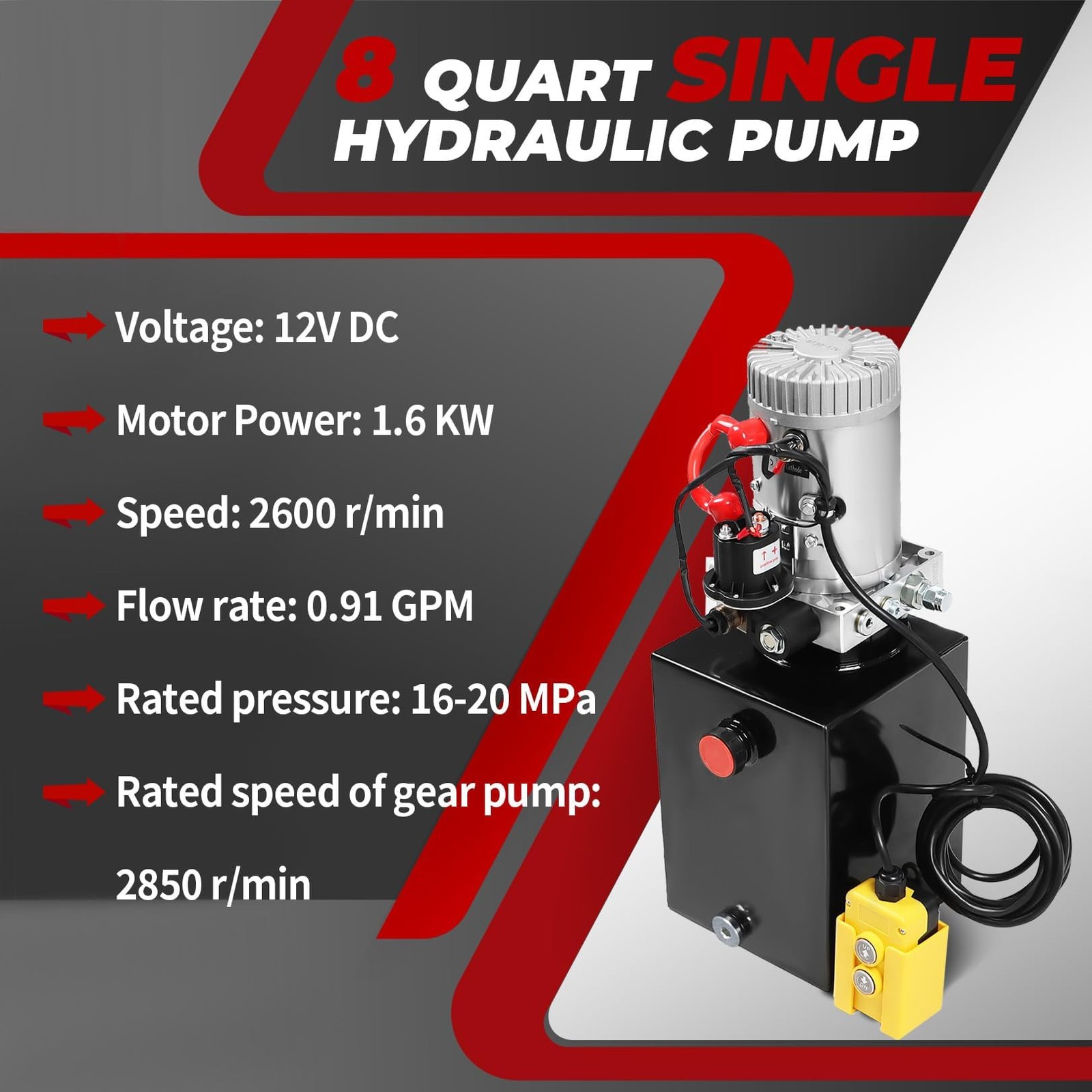 Nakkaa 12V DC Hydraulic Power Device 8 Quart Single Acting Hydraulic Dump Tra…