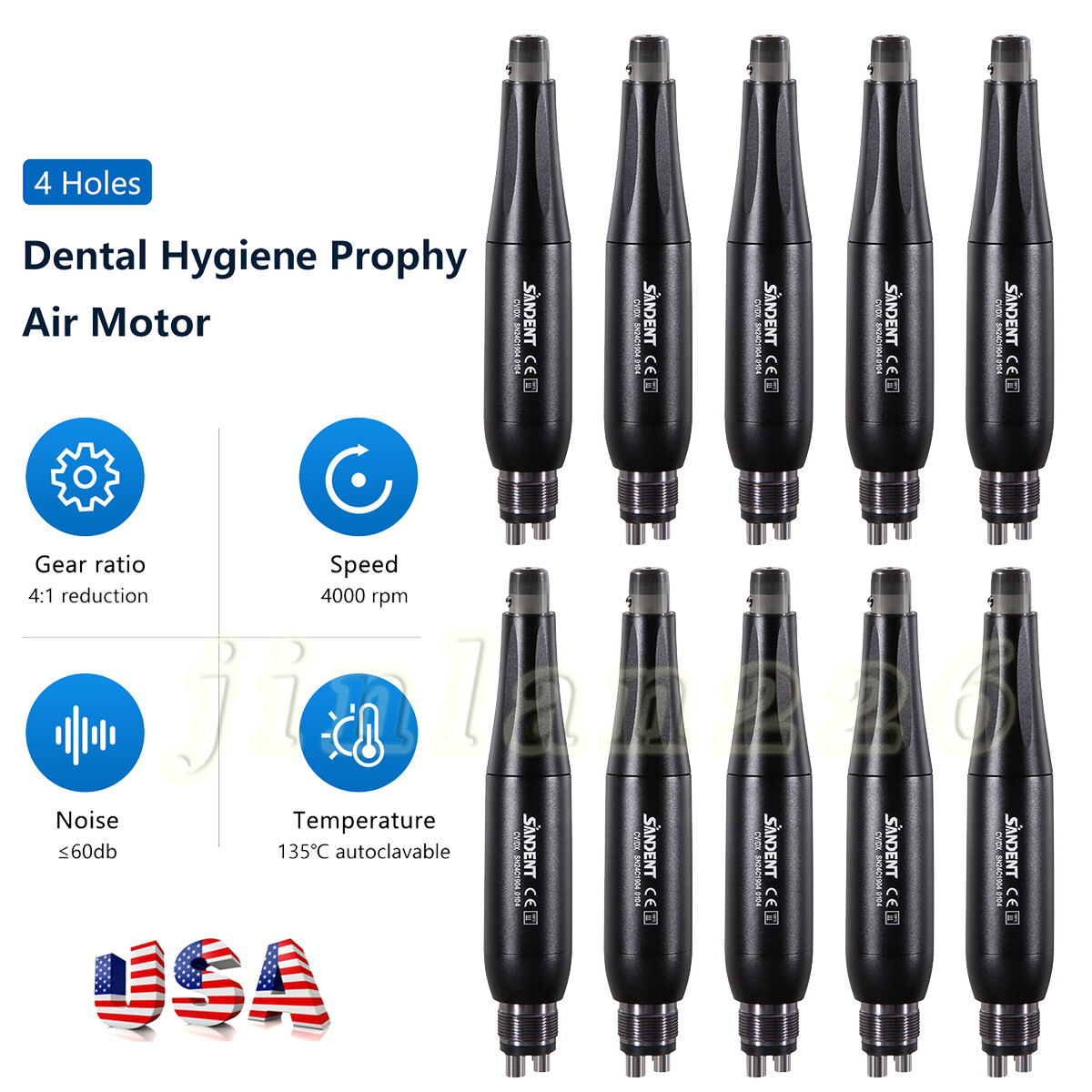 Dental Hygiene Prophy Handpiece Mini 4:1 Straight Nose Cone HP Air Motor 4Hole
