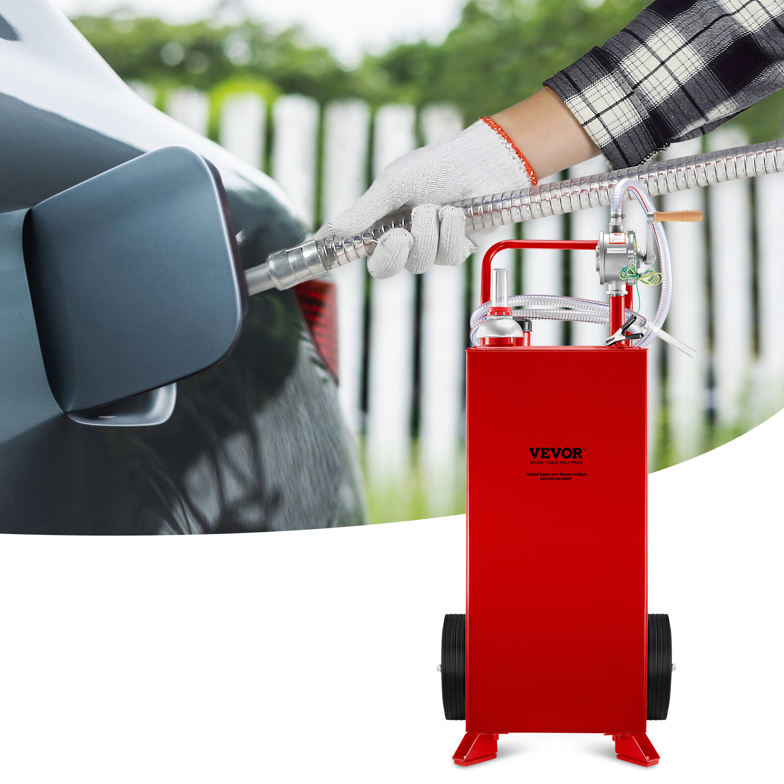 30 Gallon Gas Fuel Diesel Caddy Transfer Tank Container w/ Rotary Pump 10ft Hose