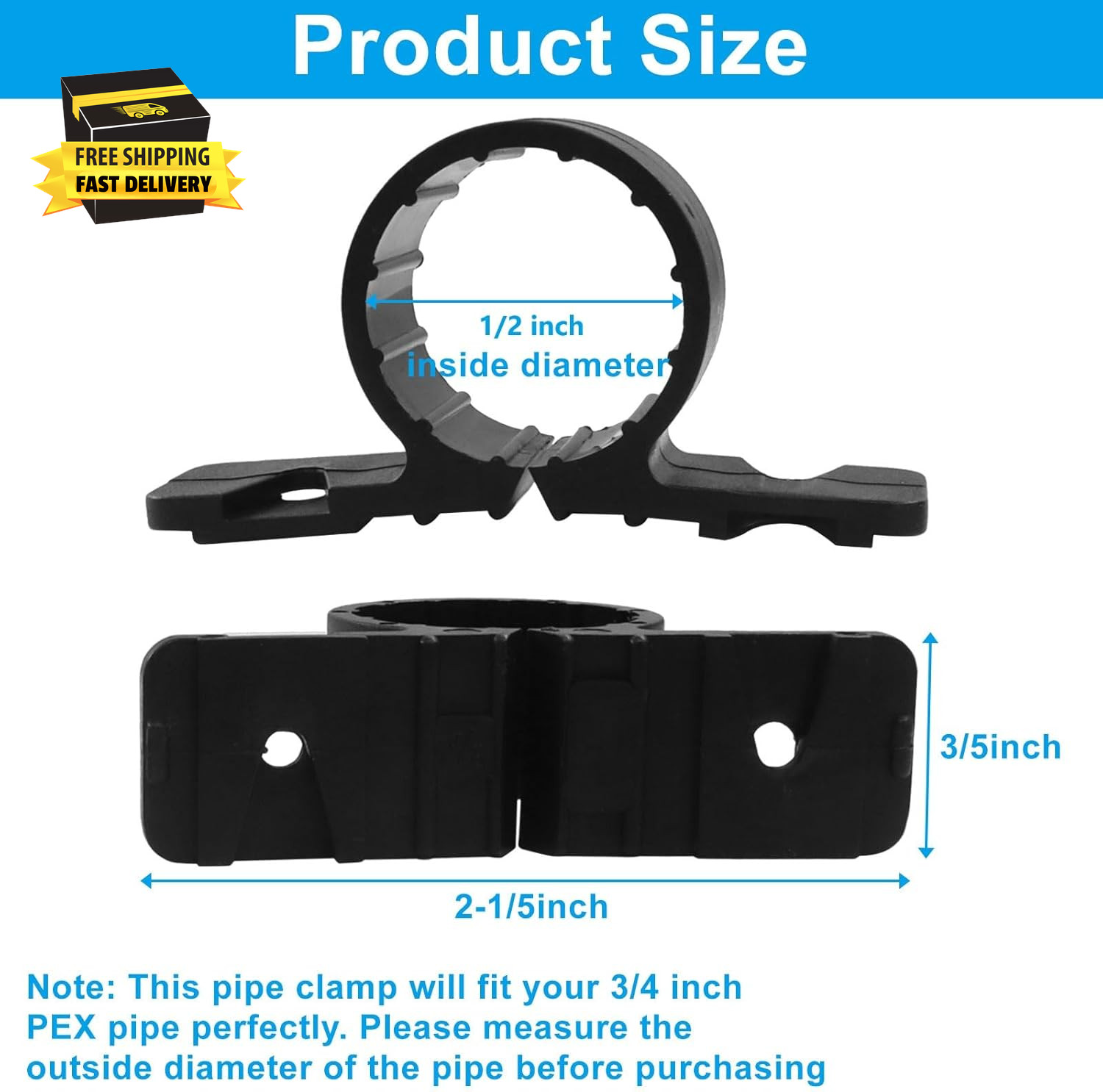 50Pcs Black 1/2 Inch Pipe Clamp, PEX, Copper, CPVC Tubing – Hard Plastic PEX Tub