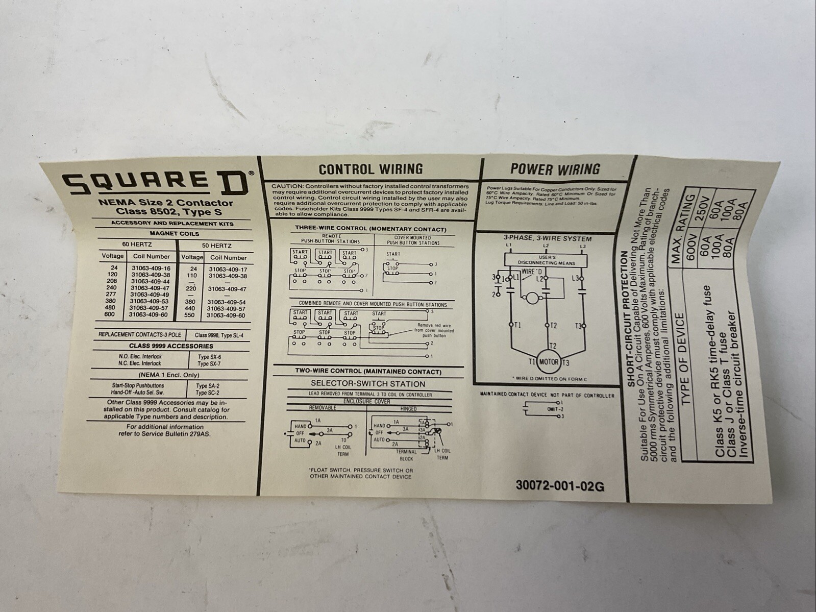 SQUARE D 8502 SDG2V03 SER A AC MAGNETIC NEMA RATED CONTACTOR IN TYPE 1 ENCLOSURE