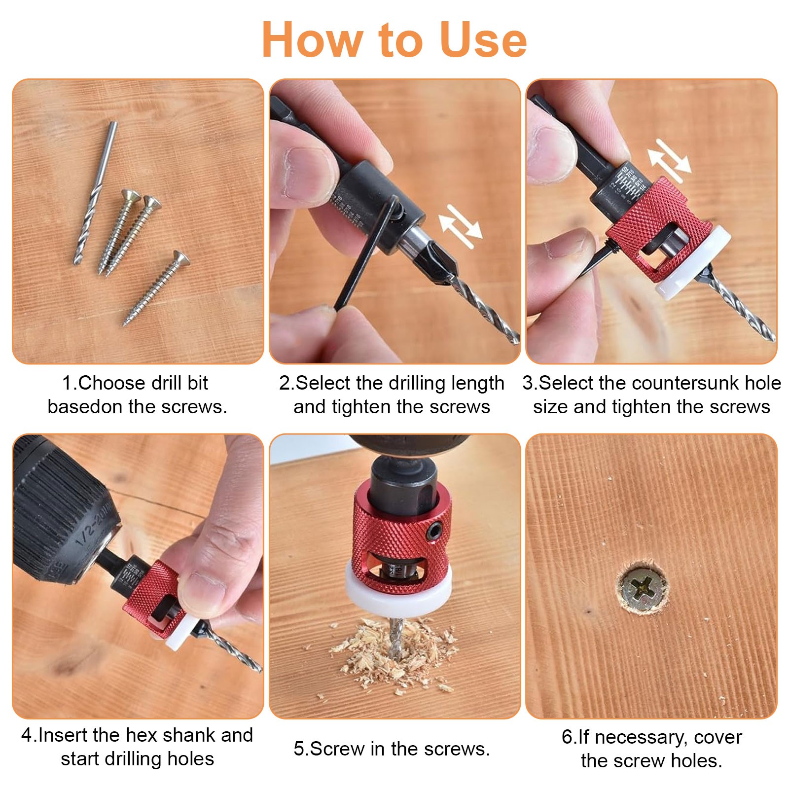 5X1/8-3/16″Countersink Drill Bit Set 82° Woodworking Chamfer Tool 1/4″ Hex Shank