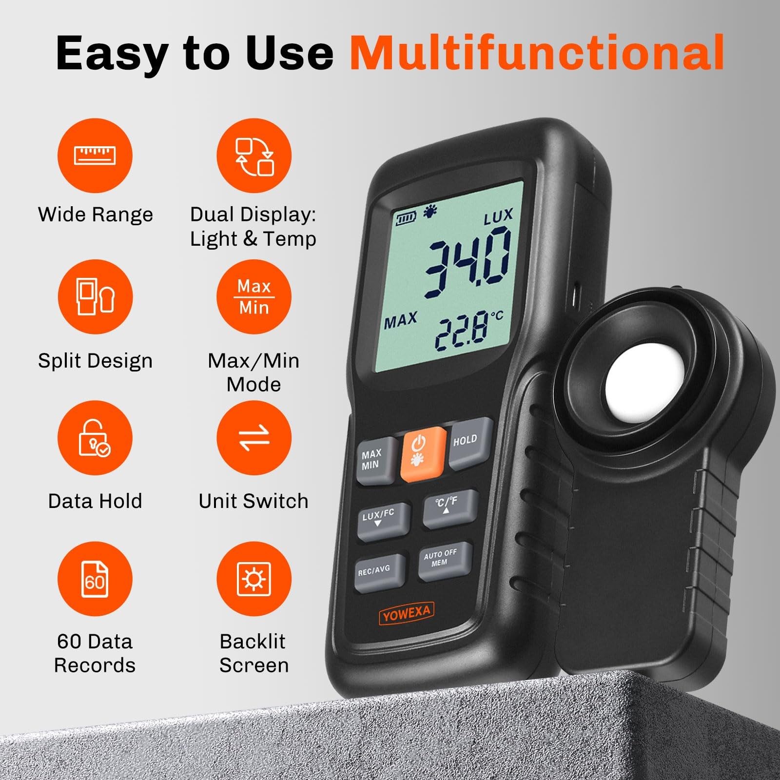 Digital Light Meter for Plants and Lighting, Split Sensor Lux Meter