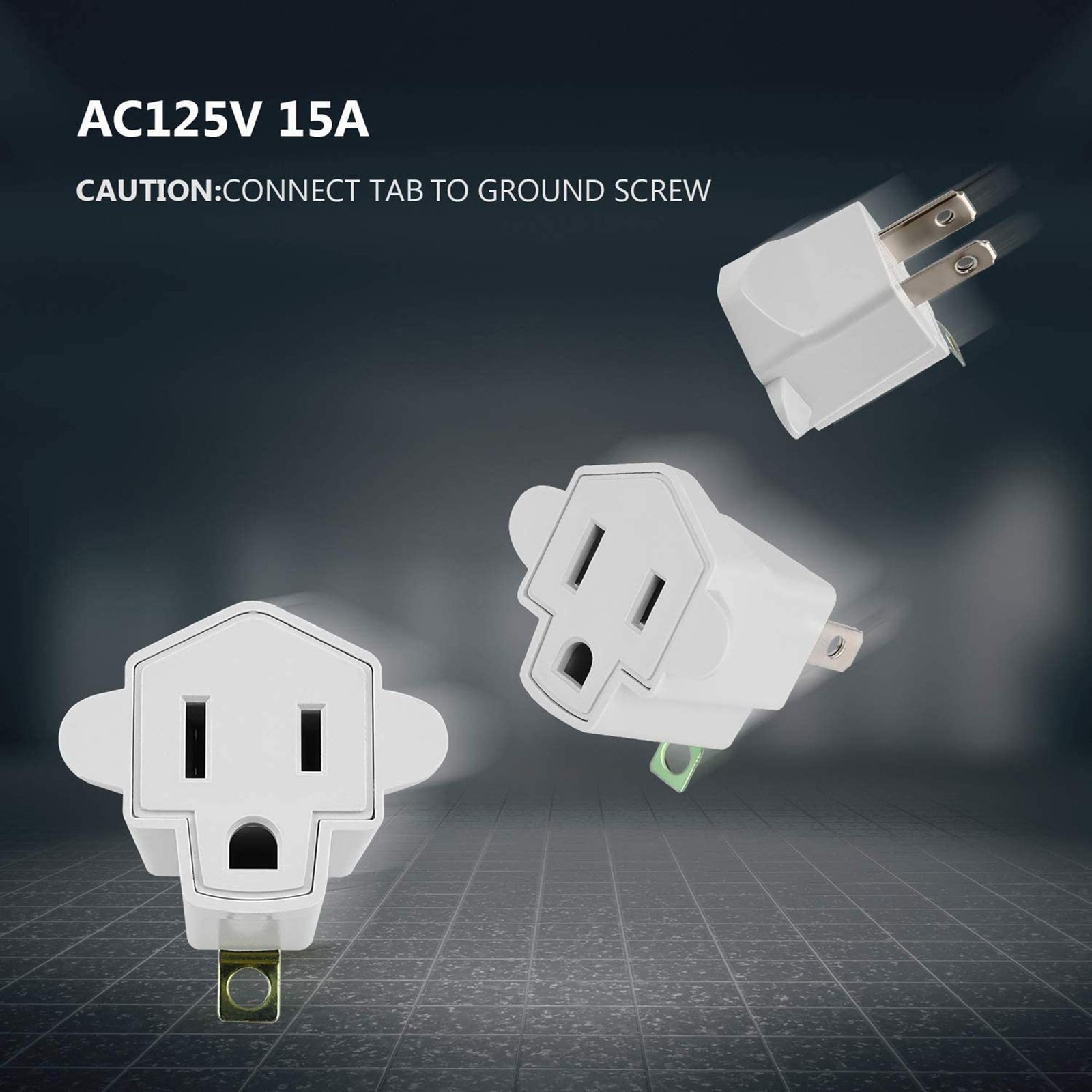 2 Pack ETL Listed 3 Prong to 2 Adapter, JACKYLED 2 Pack, A-Ivory White