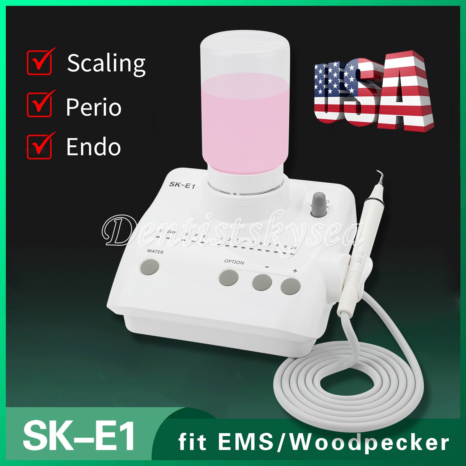 SKYSEA Dental Portable Ultrasonic Piezo Scaler 2*Bottles Tips Fit EMS Handpiece