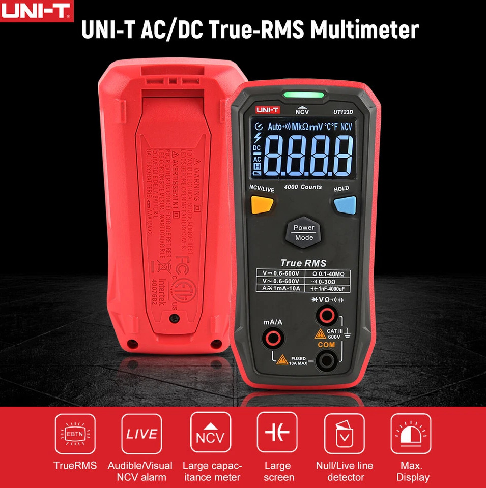 UT123D Digital Multimeter, Smart, True Rms, CAT III 600V, 4000 counts