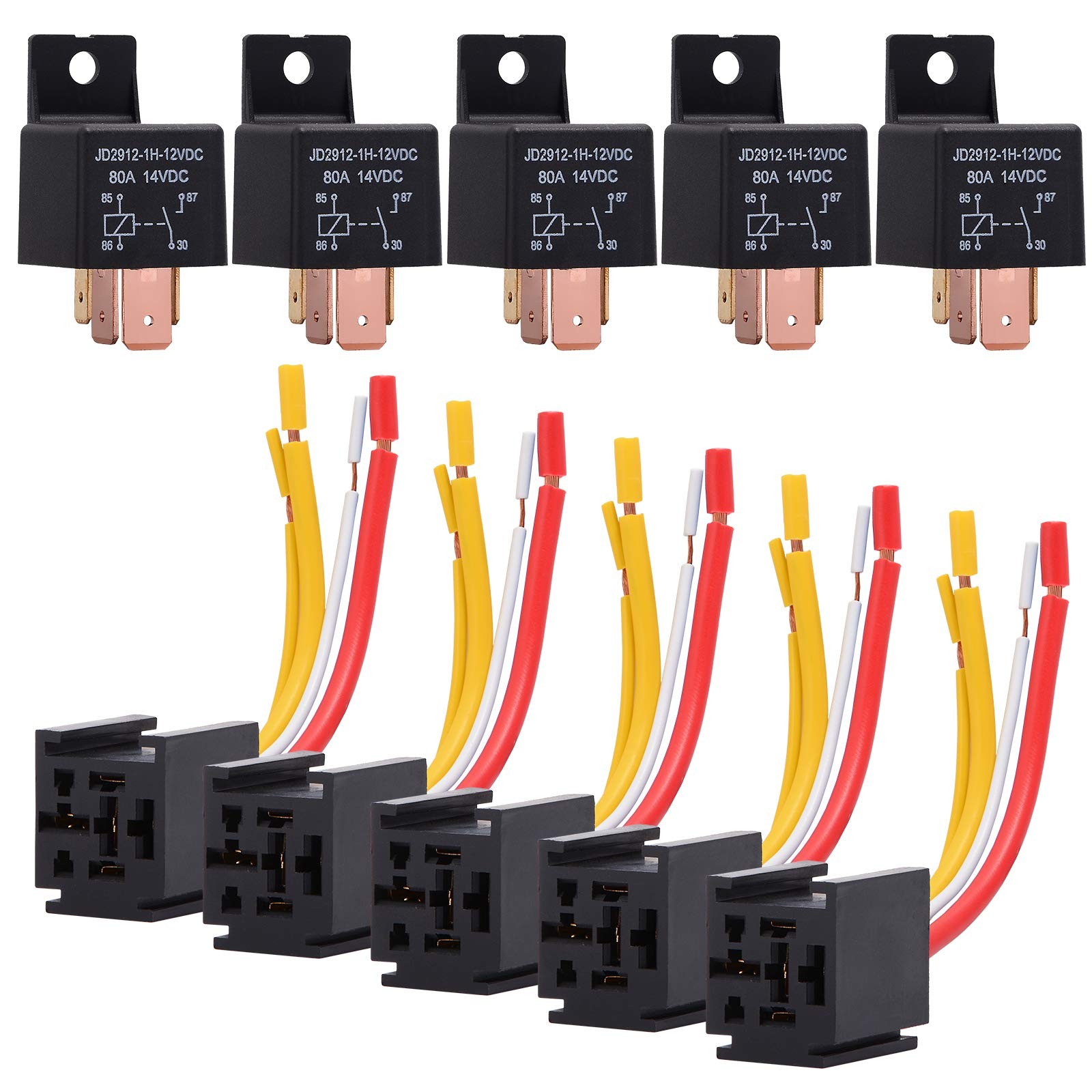 5 PCS Heavy Duty Truck Engine 4 Pin 80A 12V On/Off Normally Open SPST Relay