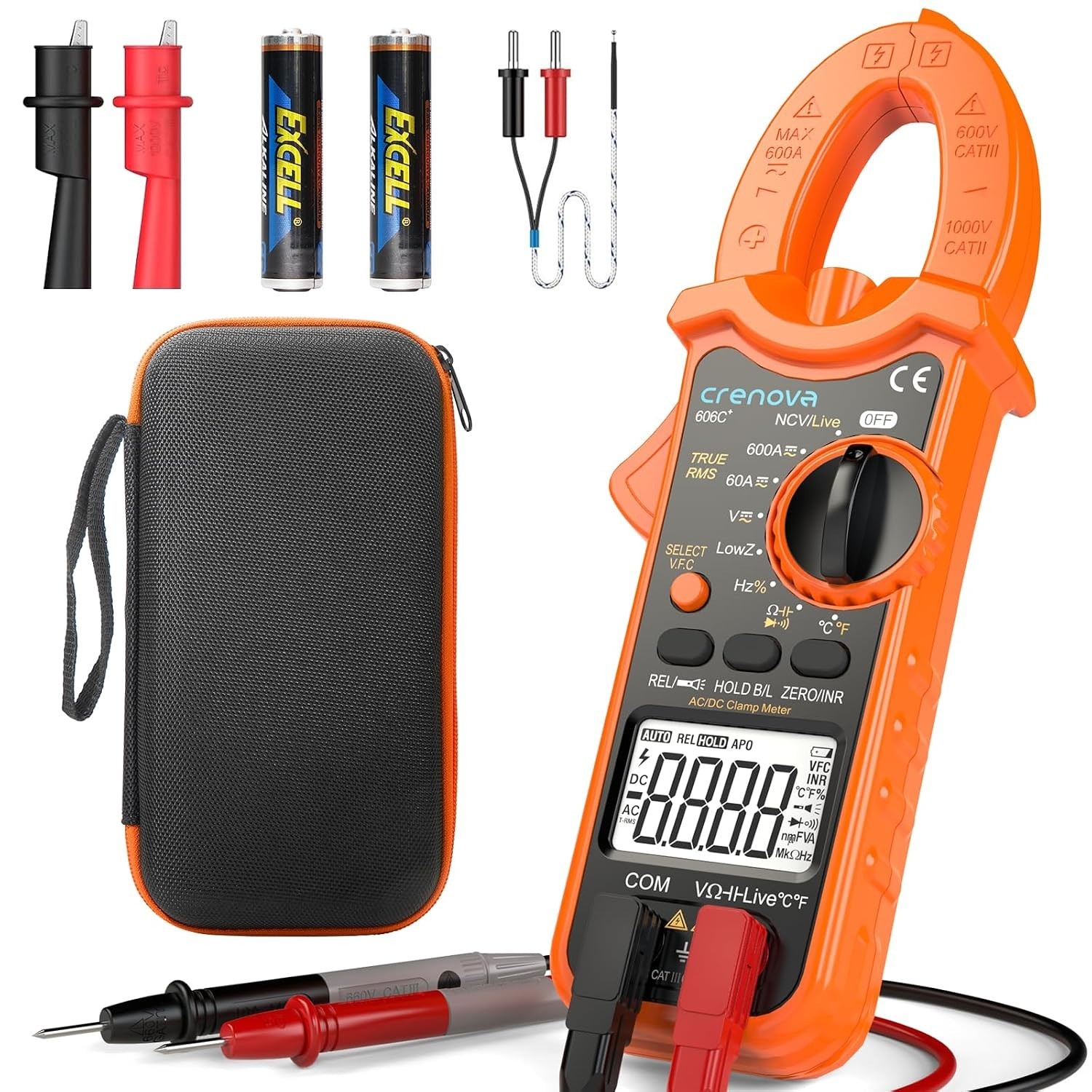 Crenova Clamp Meter Multimeter 6000 Counts TRMS Electrical Tester for AC/DC Curr