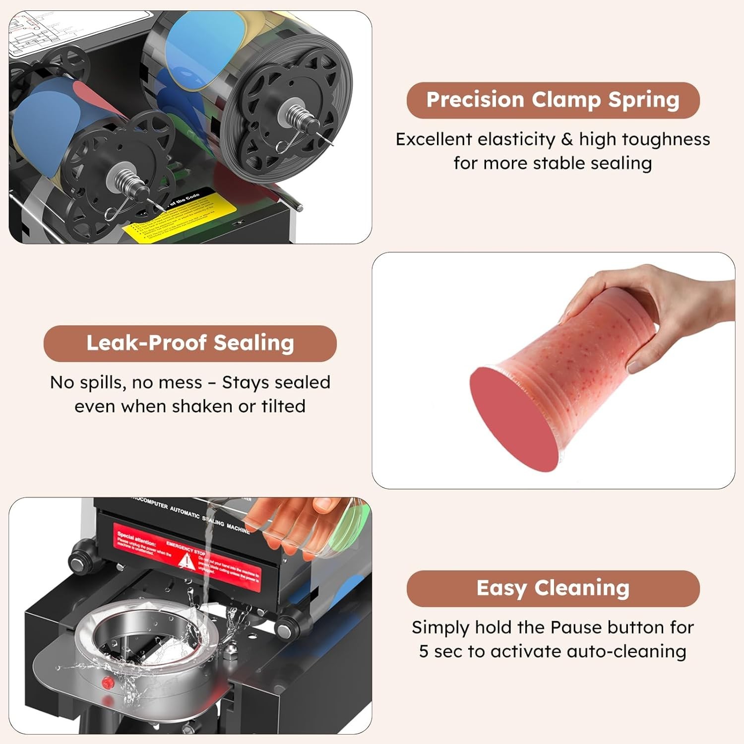 Automatic Cup Sealing Machine 600 Cups/H For 88-95mm Bubble Tea Coffee Juice