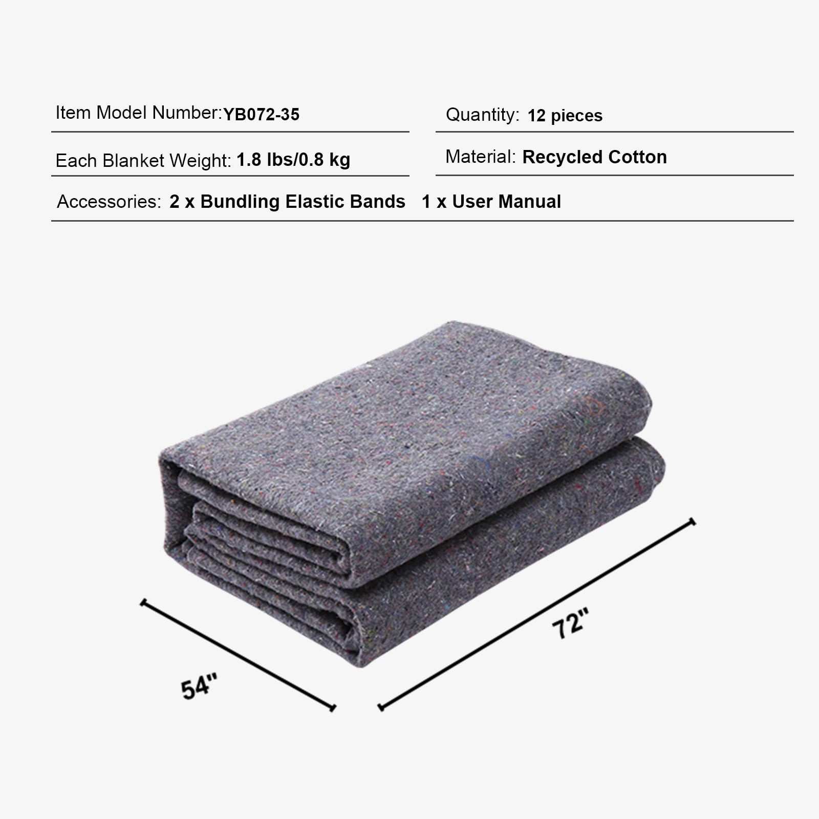 KFFKFF 72″ x 54″ Recycled Cotton Moving Blankets (12-Pack)