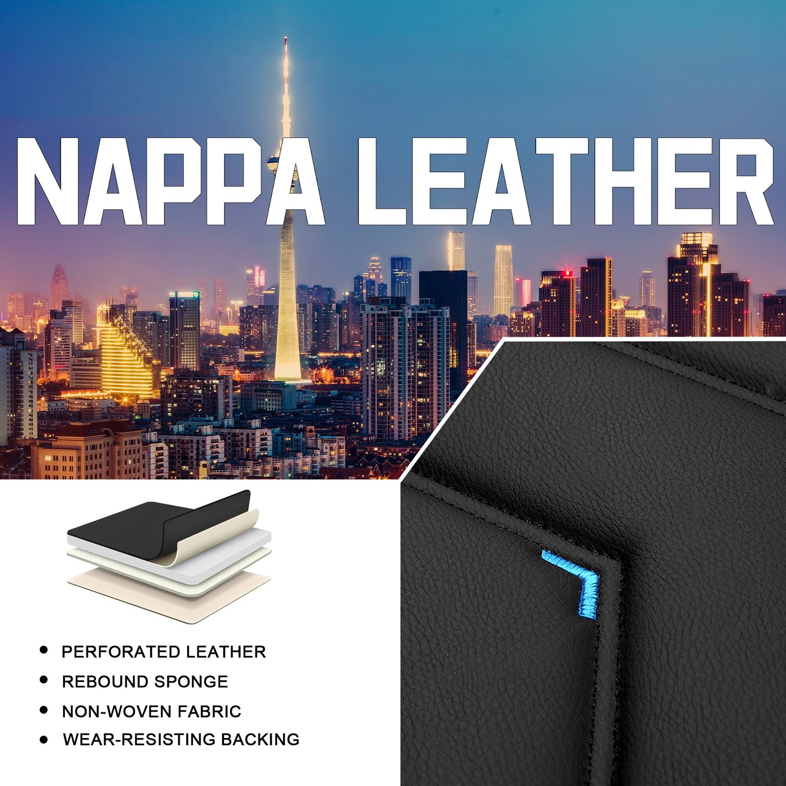 Car Seat Covers Toyota Highlander 01-2026 Nappa Leather Sport 5 Seats Black Blue