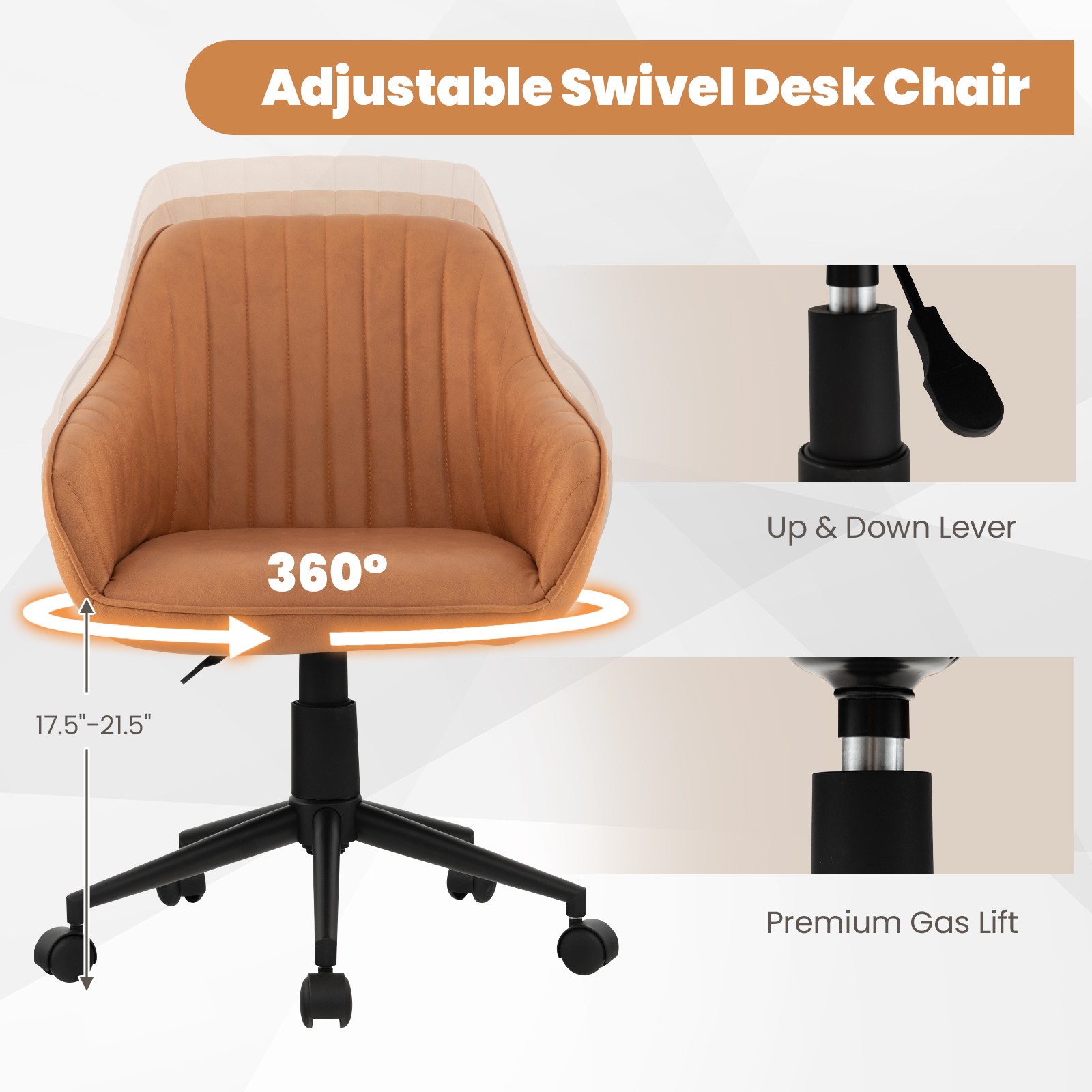 Costway Adjustable Swivel Leisure Desk Chair PU Leathaire Home Office Arm Chair