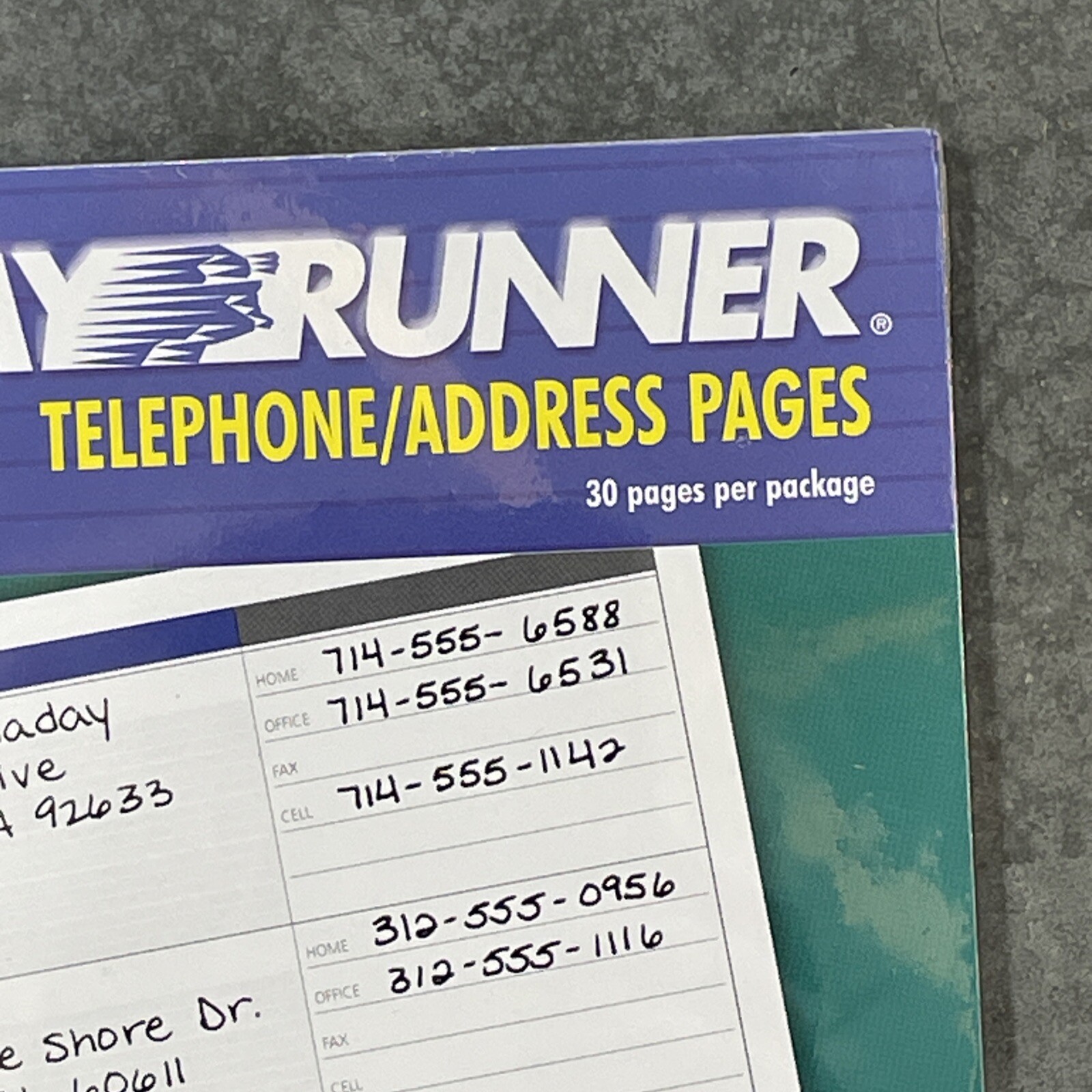 Day Runner Telephone/Address Pages, fits 3 & 7 ring 5 1/2 x 8 1/2 -30 pg New