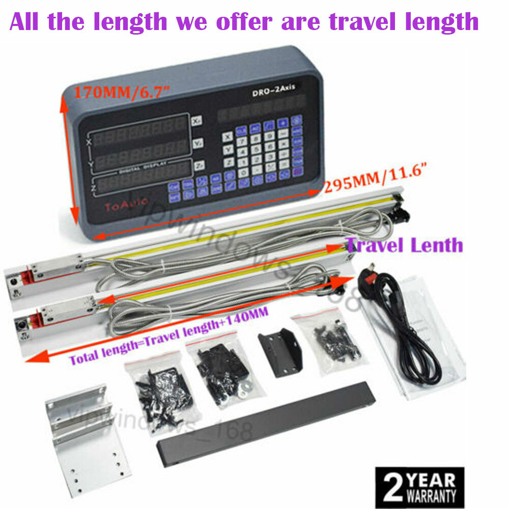 250+1000mm Linear Scale TTL Sensor 2Axis Digital Readout DRO for Bridgeport,US