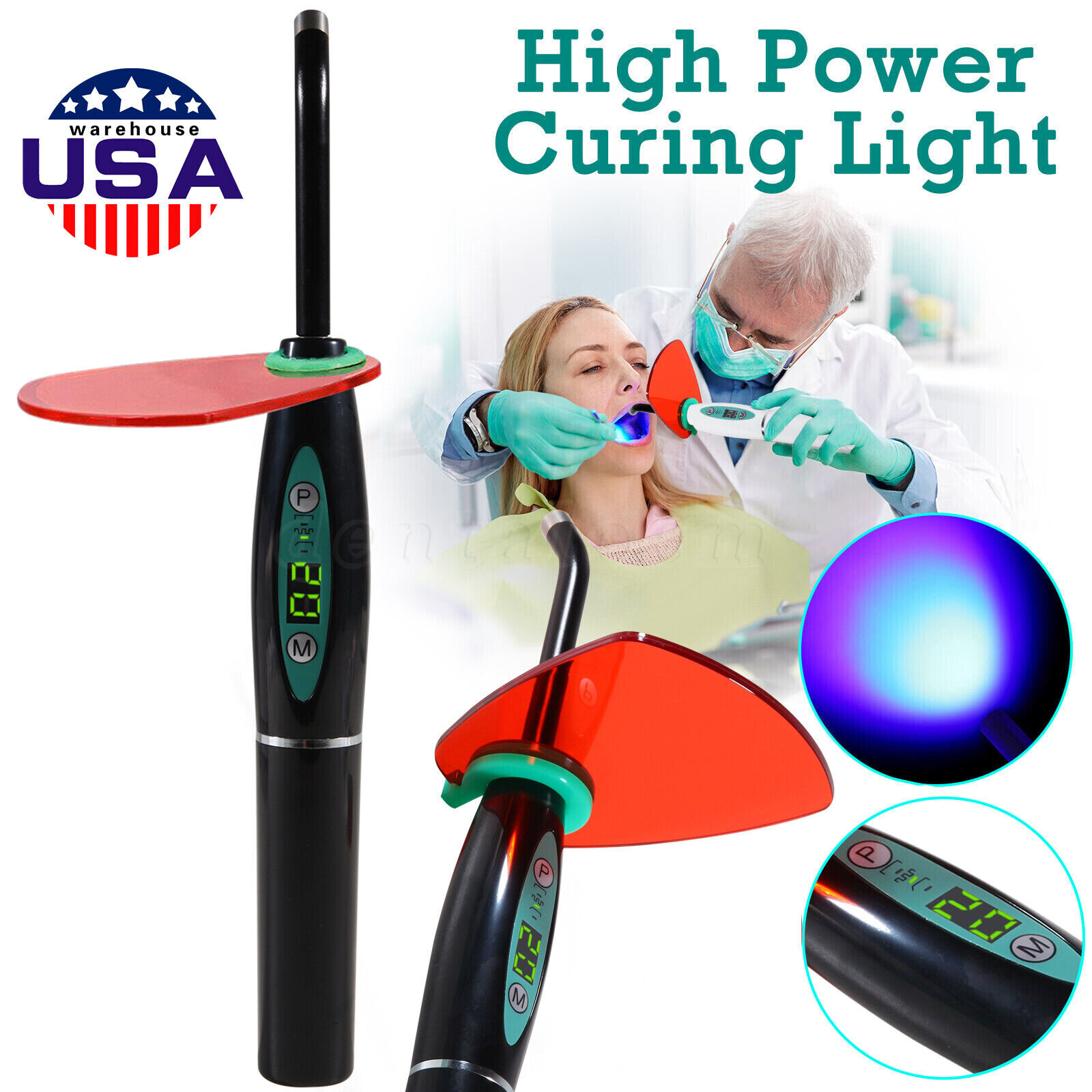 Dental Wireless Cordless LED Cure Curing Light Lamp 1500mw 5W Tool Resin Cure US