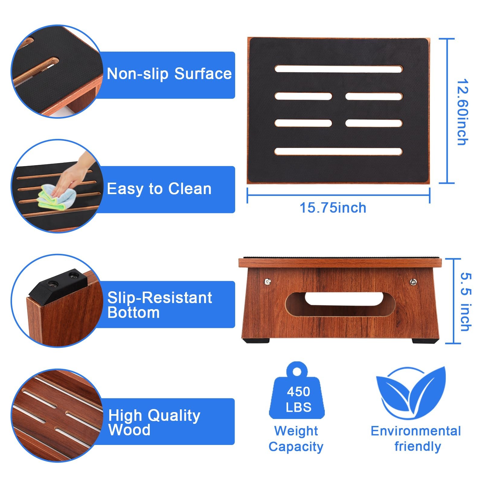 One Step Stool for Adults Seniors with Non-Slip Rubber 5.5 Inch, Brown