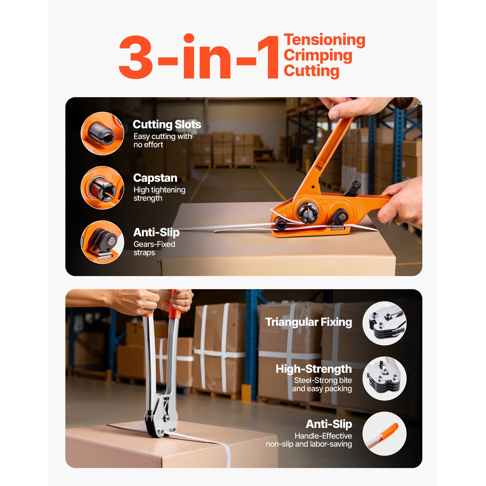 Uimoso Banding Strapping Kit w/ 1/2″ 330 ft PP Strap and 100 Metal Seals, Orange