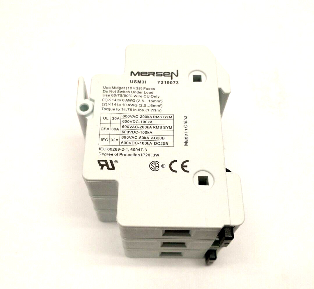 Mersen Ferraz Shawmut USM3I UltraSafe Midget Fuse Holder 30A 600V 3P Y219073