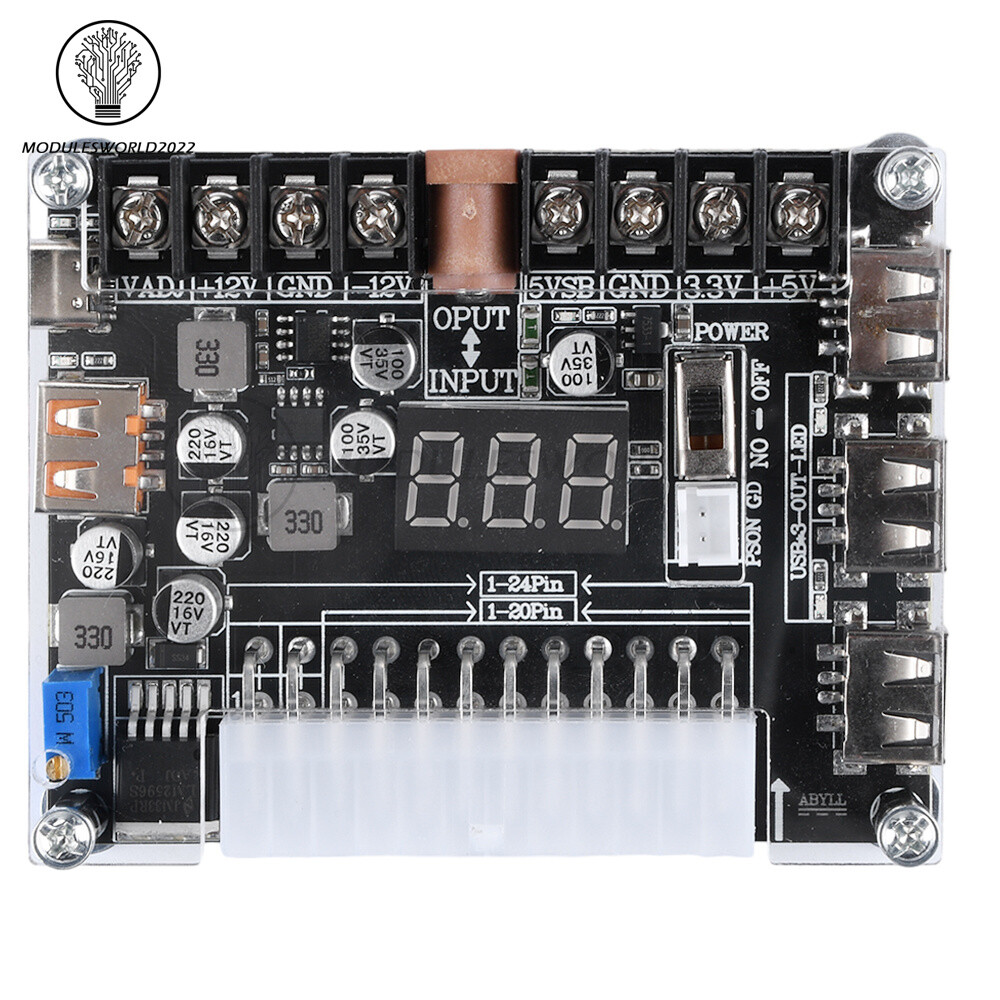 20/24 Pin ATX Power Adapter Board Power Supply Module Adapter Adjustable Voltage