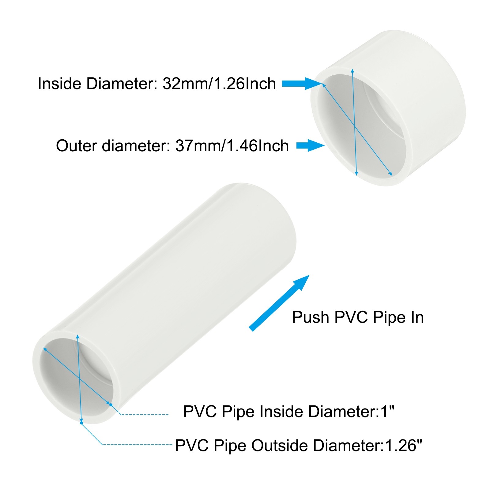 6 Pcs White 1-1/4″ Plastic Pipe Plug Adapter Pipe End Cap Fitting