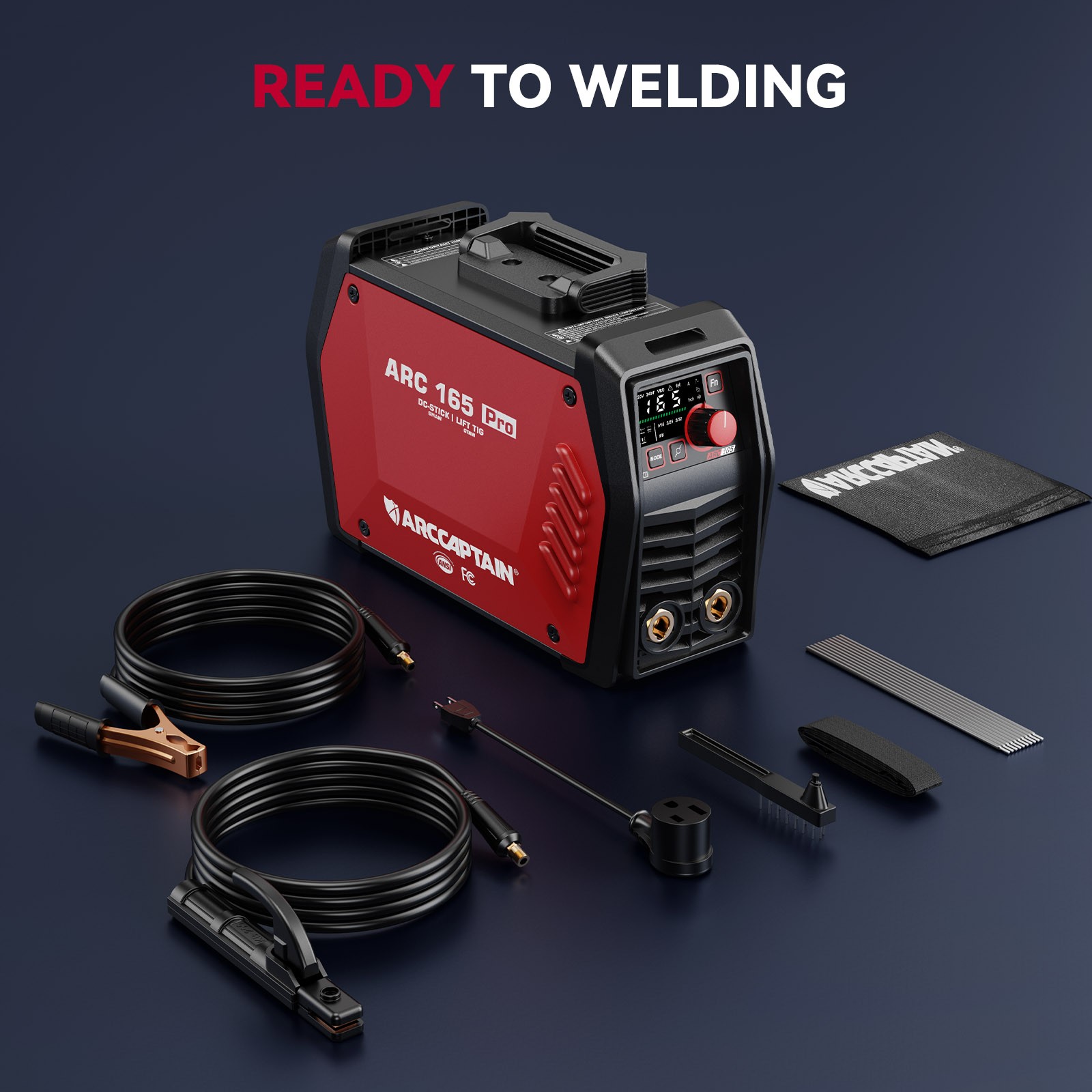 ARCCAPTAIN 165A APP-Controlled Stick & TIG Welder – Digital MCU Dual Voltage