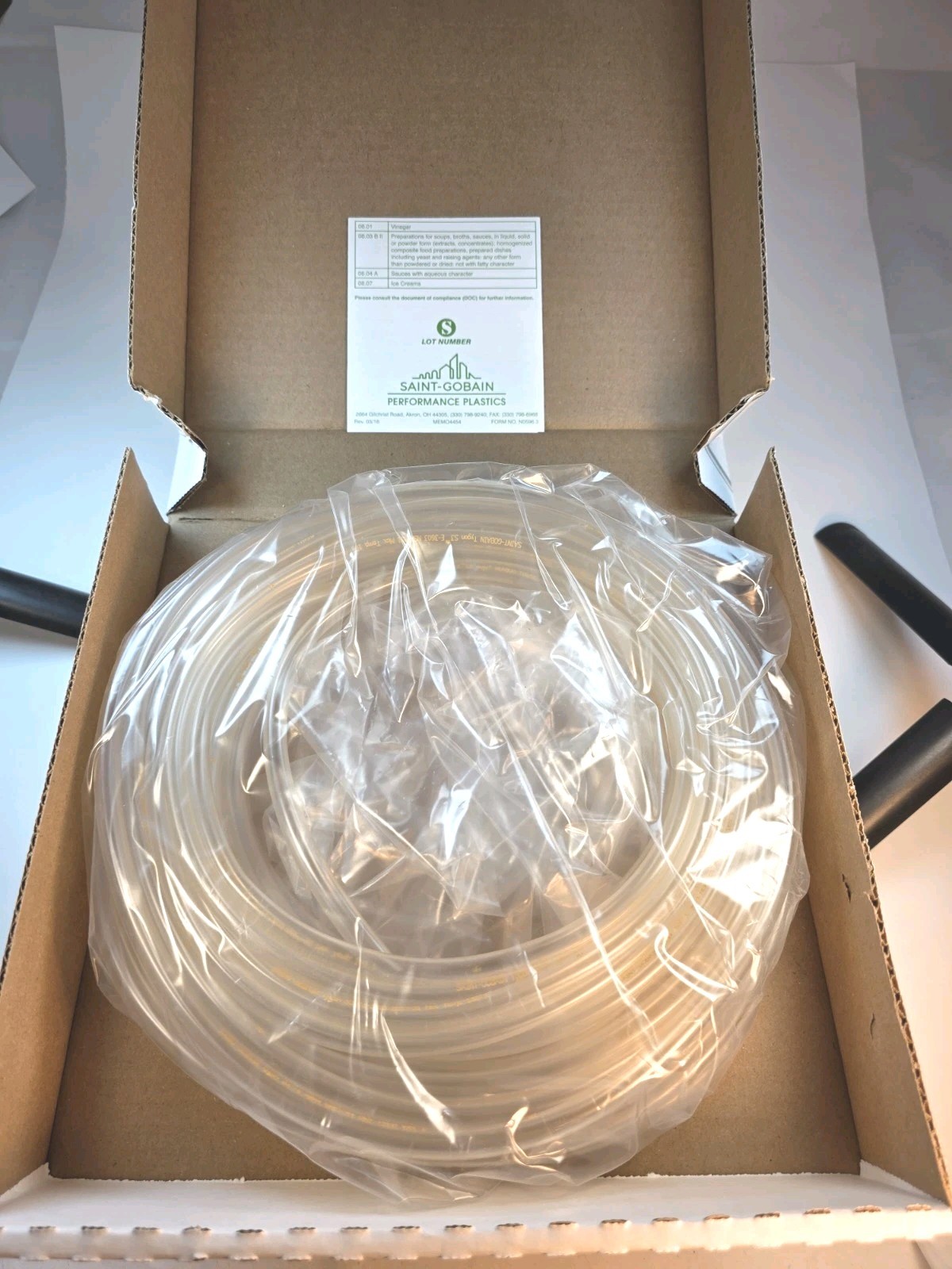 TYGON SAINT-GOBAIN ACF00016 E-3603 TUBING 1/4” ID 5/16” OD 1/32 WALL 50FT