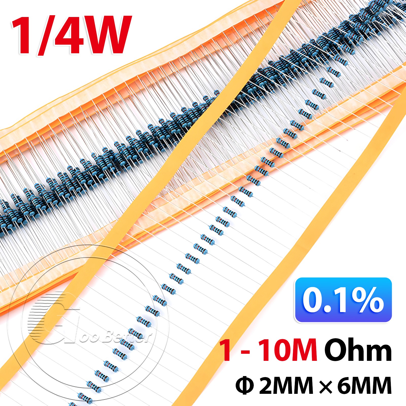 1/4W Metal Film Resistors 0.1% tolerance 1 ohm to 10M ohm available 20 pack