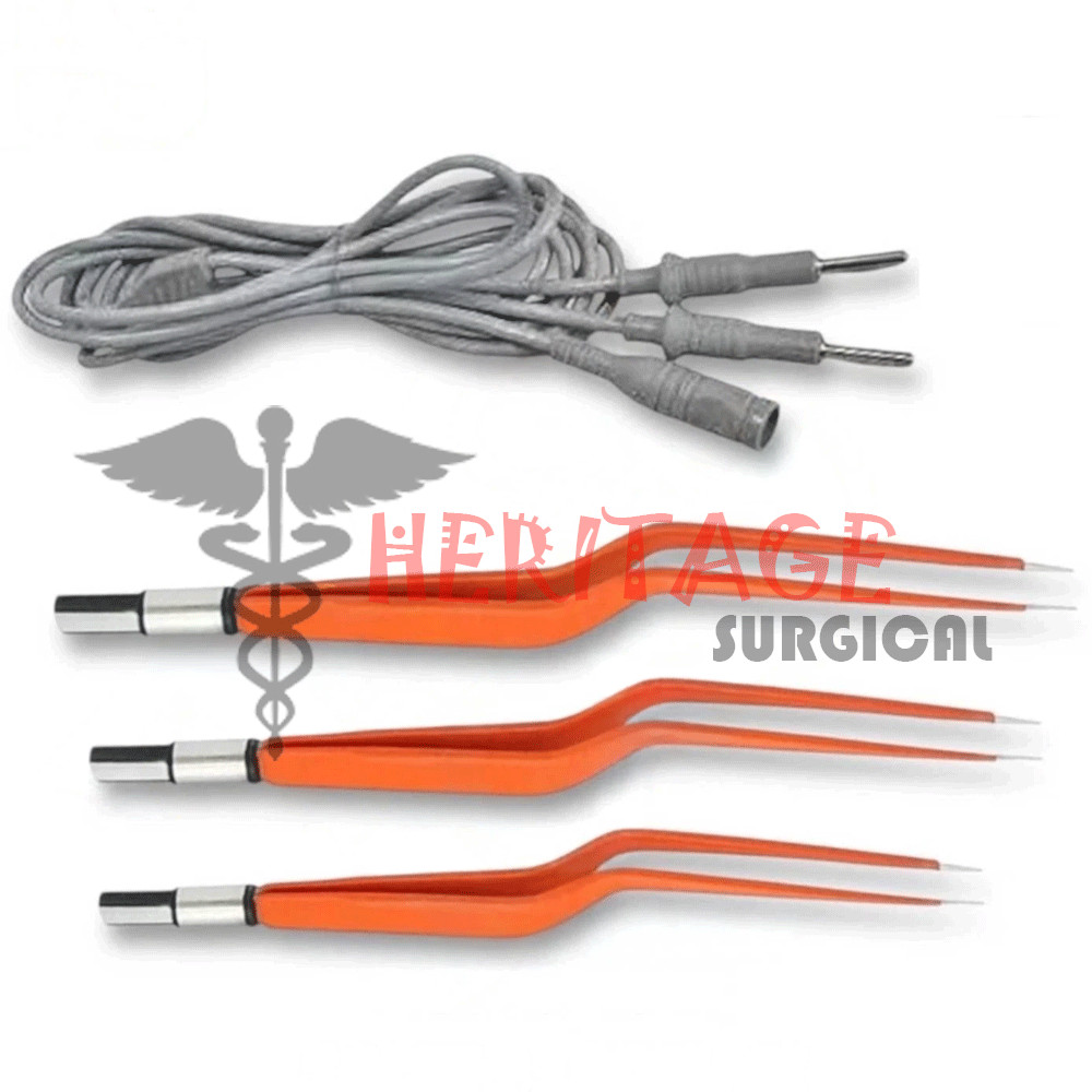 New Non-Stick Bayonet Bipolar Forceps 3 Pcs & 3mtr Cord Of A+ Quality