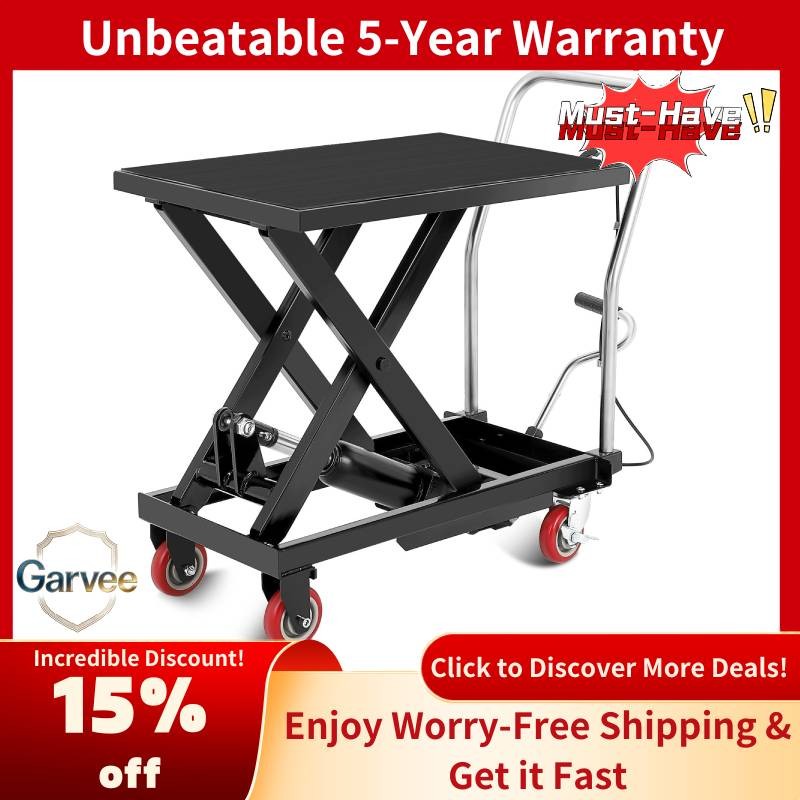 Manual Scissor Lift Foldable Hydraulic Lift Table Cart 500LBS 28.5in Non-Slip