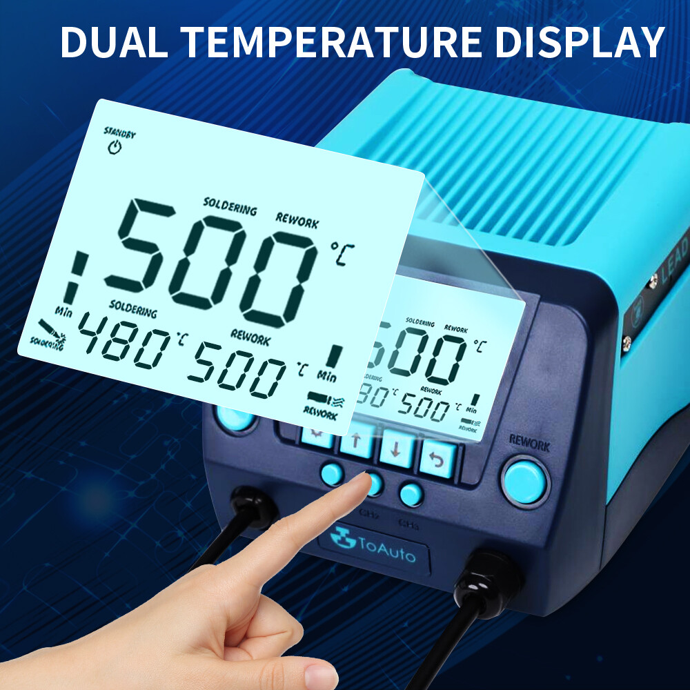 TOAUTO Soldering Station 2 in 1 Iron Hot Air Gun Rework Station Kit LCD Display