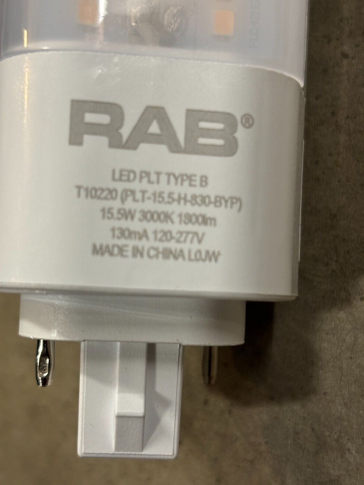 NEW IN BOX RAB PLT-15.5-H-830-BYP 15.5W 3000K LED LAMP 42W CFL REPLACEMENT G24d
