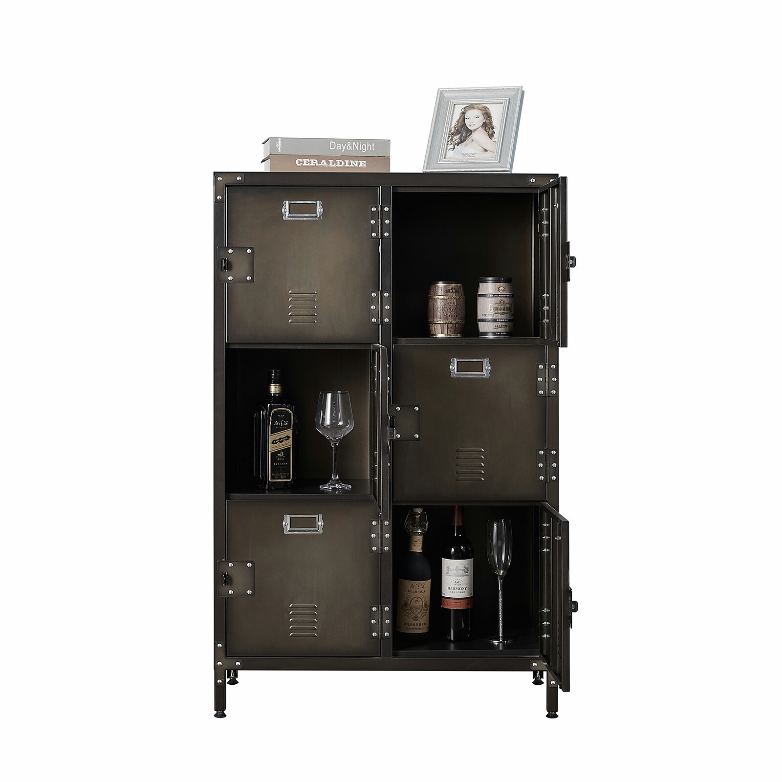 Vintage Metal Storage Cabinet 47.3H Industrial Steel Locker Cabinet with 6 Doors
