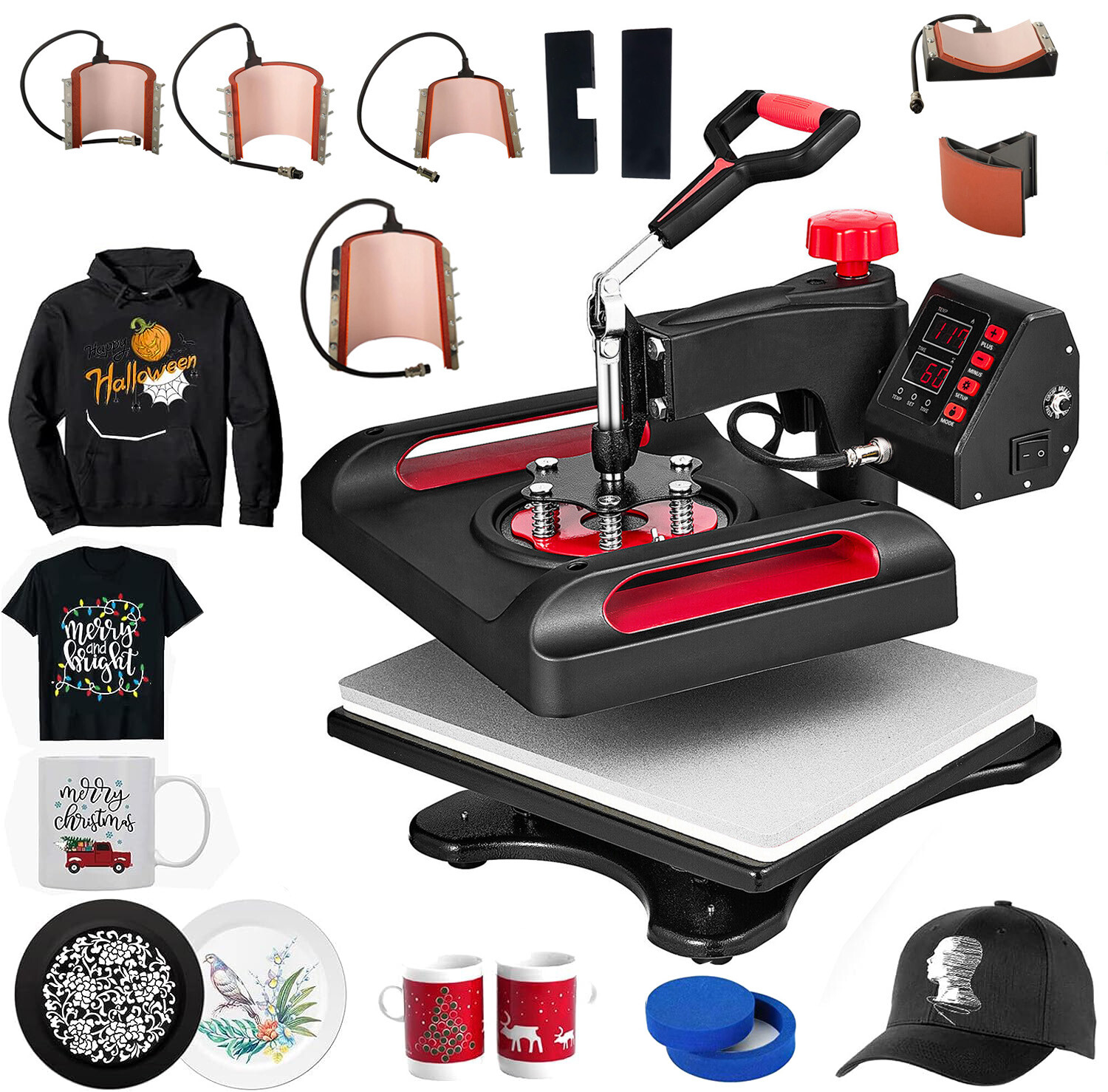 15″x15″ 8in1 Heat Press Digital T-shirt Sublimation Transfer Machine for Hat Mug