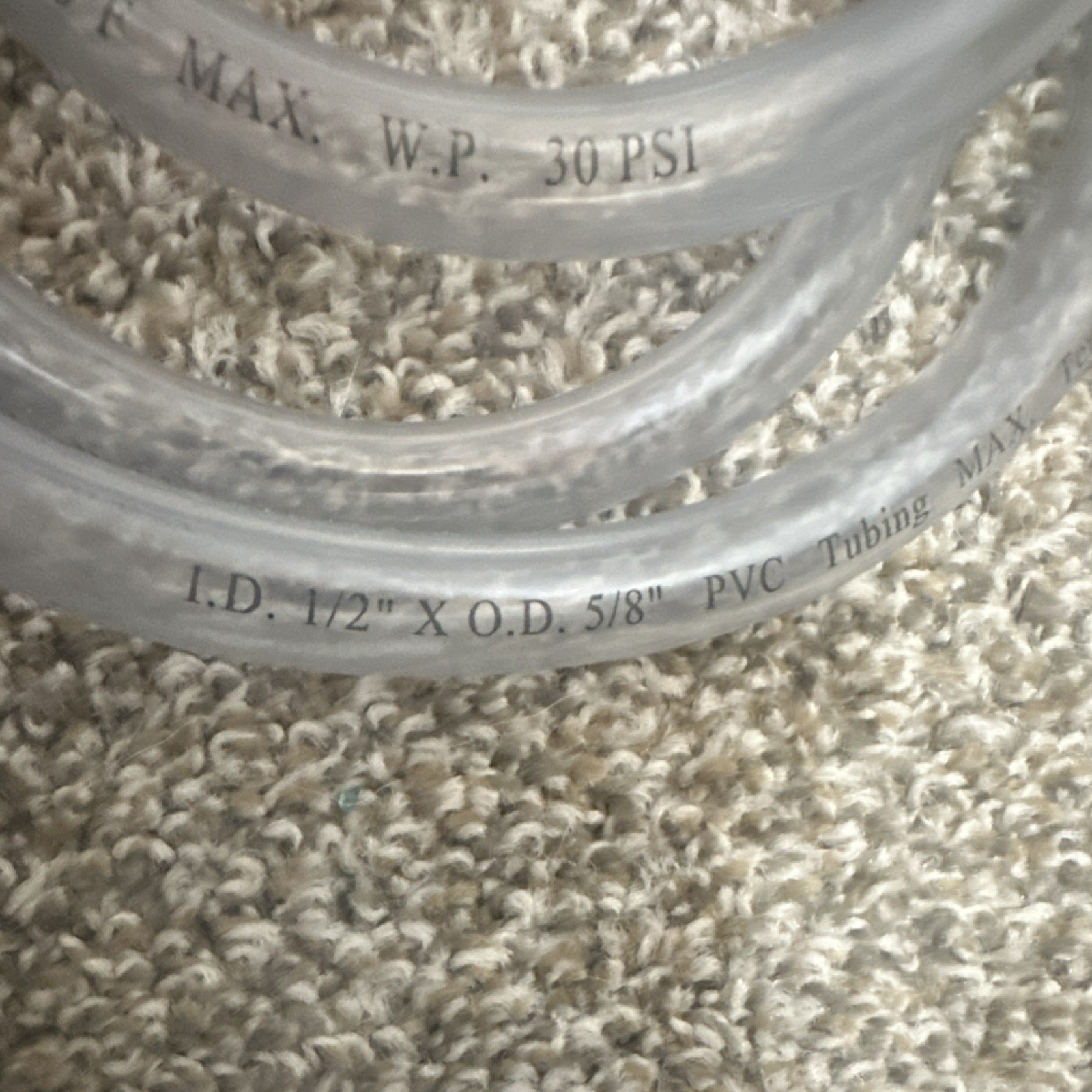 PVC Clear Cut Hose Tubing 1/2 in ID x 5/8 in OD 30 psi Maximum Pressure Durable