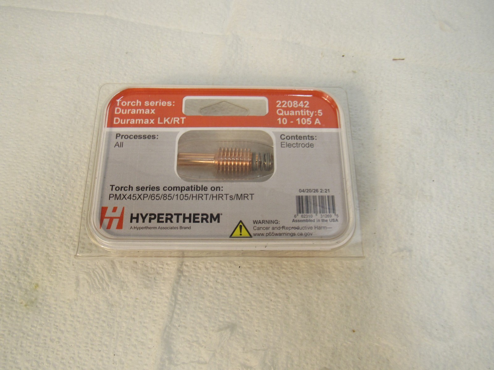 Hypertherm 220842 Duramax LK/RT Electrodes 10-105A Pack of 5