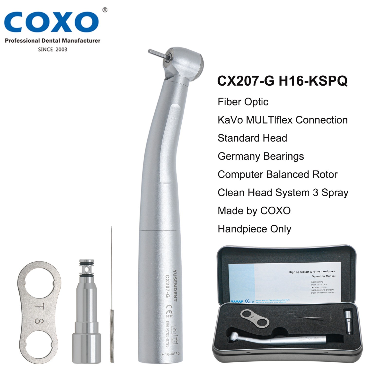 COXO CX207-G Dental Fiber Optic High Speed Air Turbine Handpiece KaVo H16-KSPQ