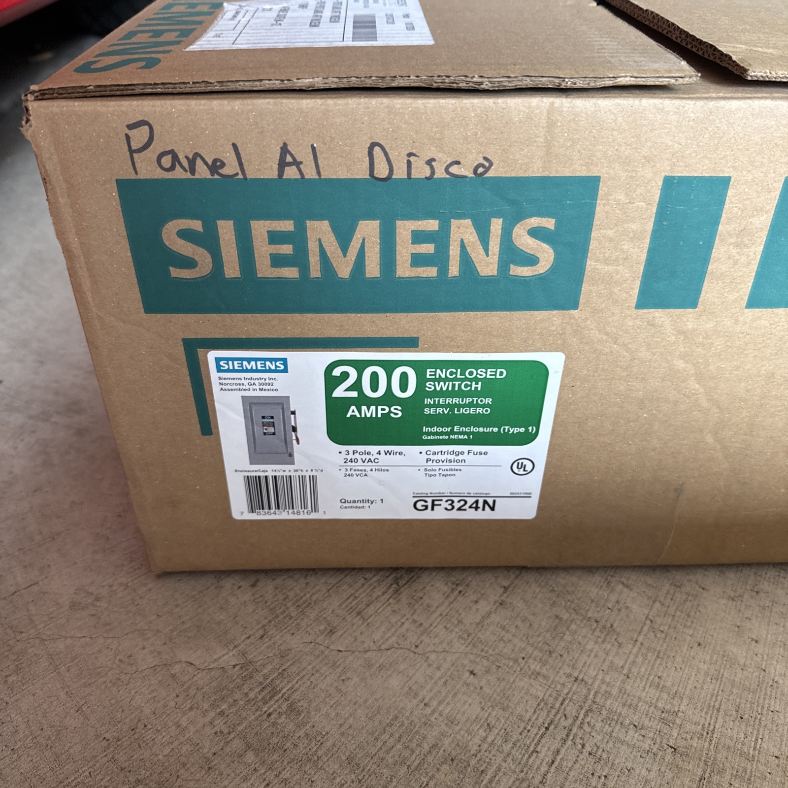 Siemens GF324N 3-Pole Outdoor Fusible Safety Switch 240V/200A