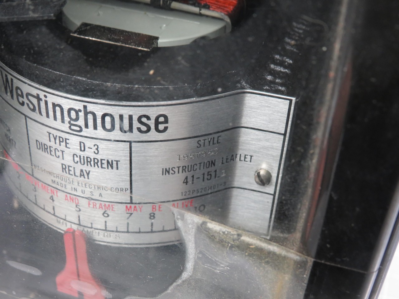 WESTINGHOUSE TYPE D-3 DIRECT CURRENT RELAY T167397
