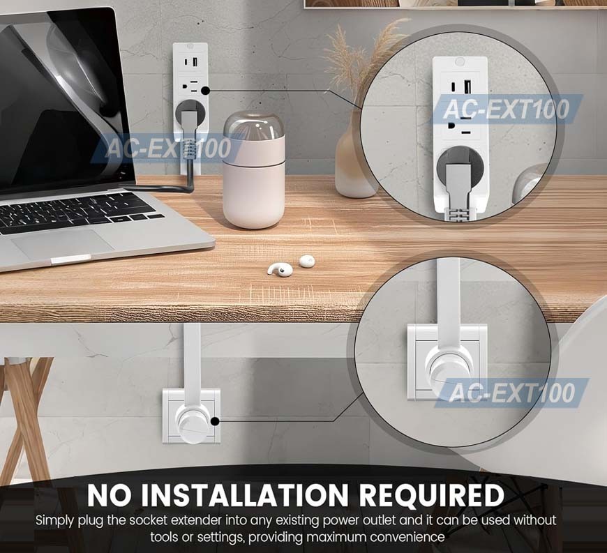 AC Outlet Extender With 2 AC Outlets + 2 USB Charging Ports Max 28″ Long