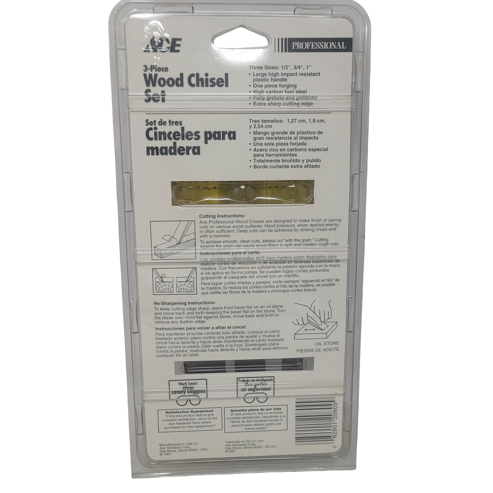 ACE 3-Piece Professional Wood Chisel Set 1/2″, 3/4″, 1″ Metal Striking Cap NEW