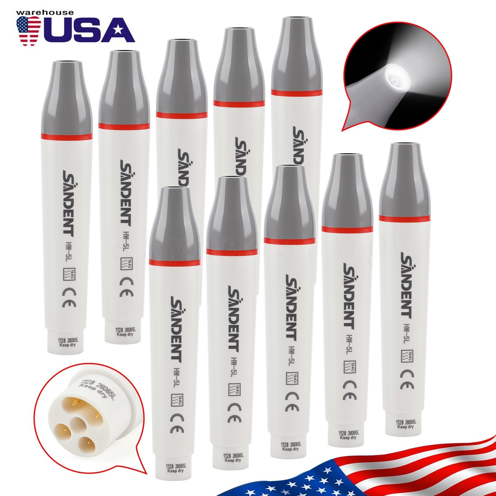 1-10PCS LED Detachable Handpiece Dental Scaler Handle HW-5L Compatible With EMS