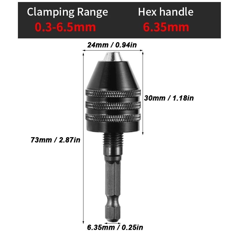 Mini Keyless Drill Chuck Adapter 1/4″ Hex Shank Quick Change Converter