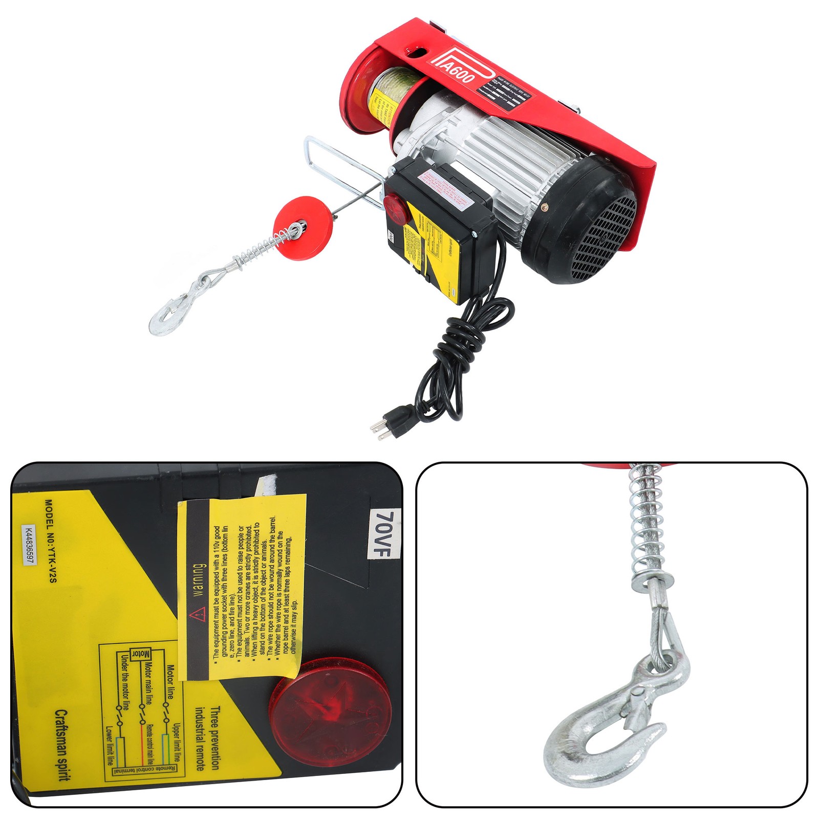 1320lbs Mini Electric Hoist PA600 & Wireless Remote Control 110V Height 20-40ft
