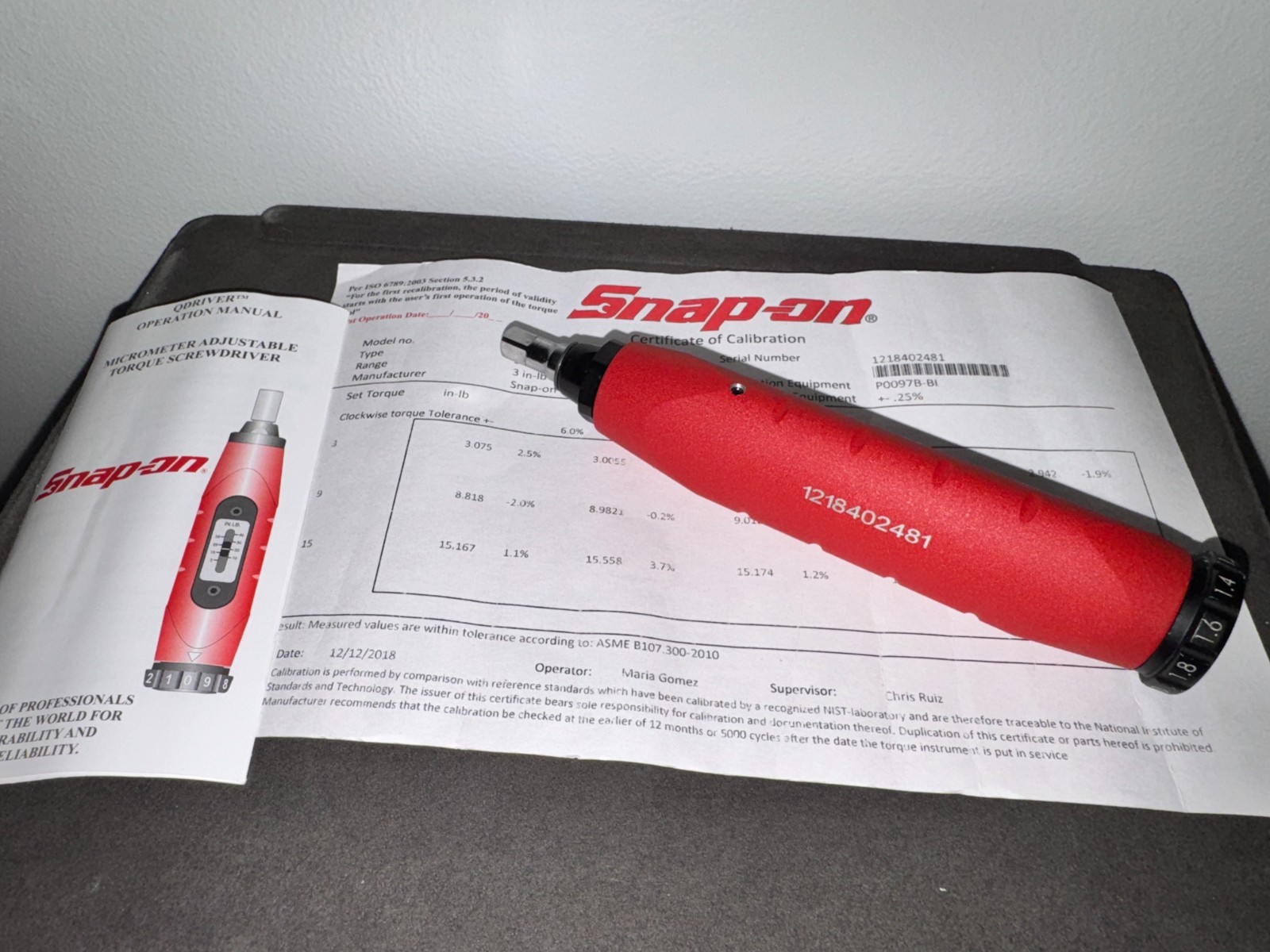 Snap-On QDRIVER3A Digital Torque Screwdriver 3–15 in-oz New Calibrated