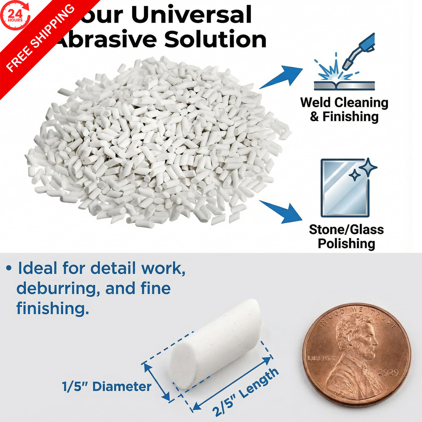 Hiceeden 8 Pounds Rock Tumbling Filler Media, 1/5″ x 2/5″ x 2/5″, White