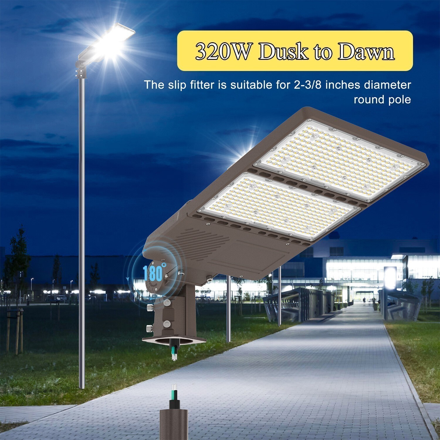 320W LED Parking Lot Lights Adjustable Slip Fit Outdoor Commercial Stadium Light
